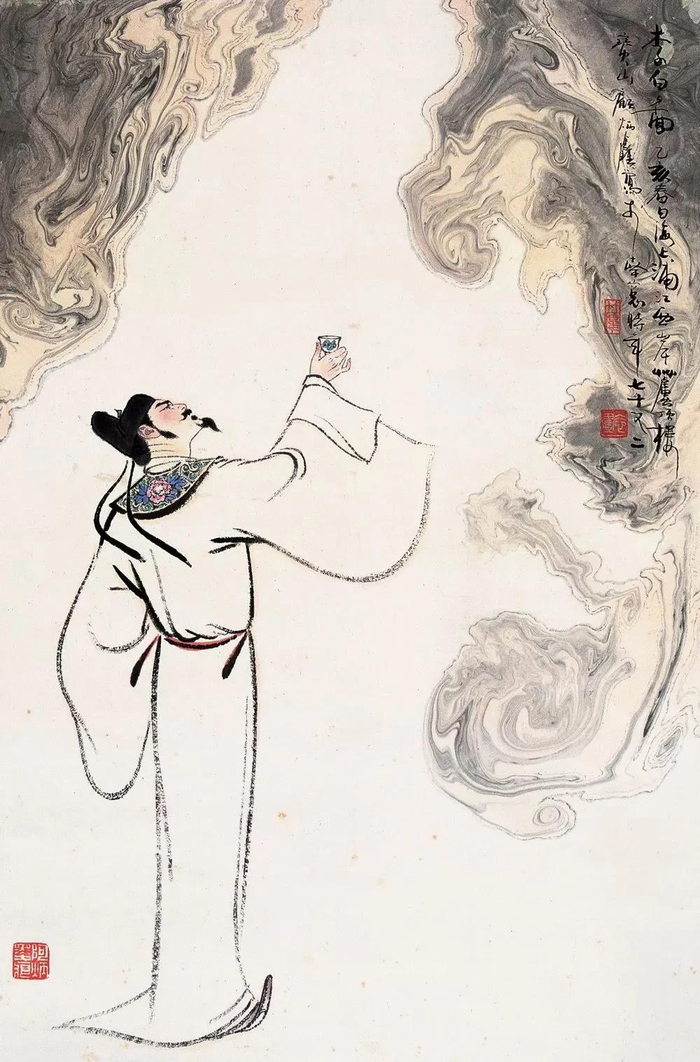 ▲“詩仙”李白勸自己喝酒：“舉杯邀明月，對飲成三人”。（圖片來源：三聯(lián)生活周刊）